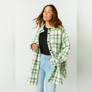 JOELLE Collection Green Plaid Shacket, Size M/L